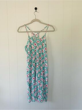 Charming Charlie Mint Floral Midi Slip Dress with Pink Flowers
